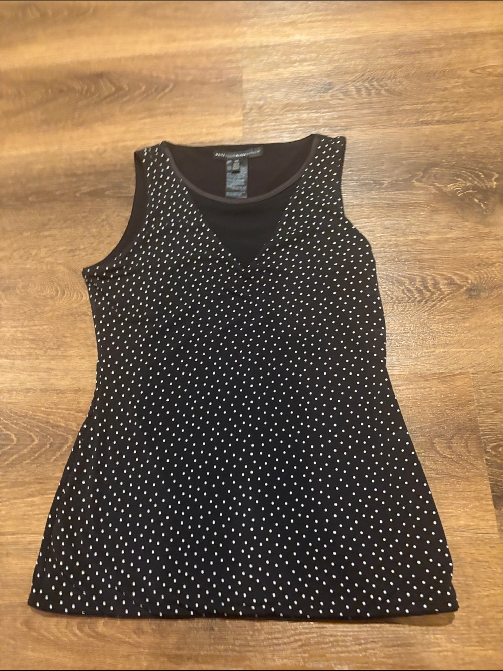 White House Black Market Black Tank Top with White Polka Dots